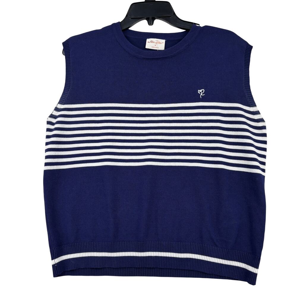 Allie Rose Sleeveless Top Size M Blue White Stripe Sweater Knit Vest Lightweight
